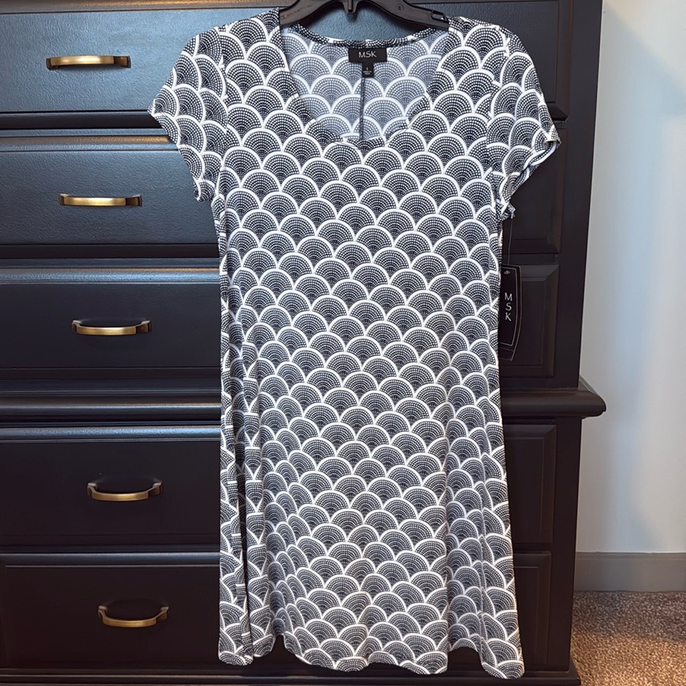 Navy Patterned Shift Dress